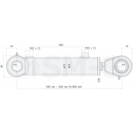 POLSKI SIŁOWNIK HYDRAULICZNY CJ2F 63x36 SKOK 1000 L=1282mm SKRAW-MET
